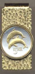 Iceland 5 kronur 2 Dolphins Money Clip