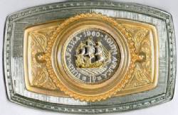 So. African penny Gold & silver Sailing ship Belt Buckle