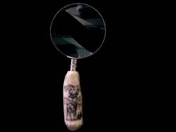 Magnifying Glass With Antler Handle And Scrimshaw