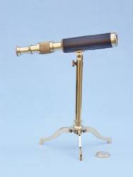 Brass Telescope on Stand 17" - Leather