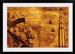 Antique map and navigation instruments