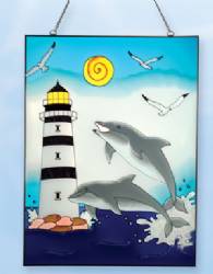 Stain Glass Lighthouse Dolphin