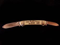 Bone / Canoe Brass Scrimshaw 2 Blade Knife