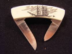 Scrimshaw 2 Blade Knife With Mammoth Ivory Handle