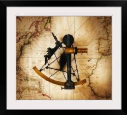 Sextant on old map directly above